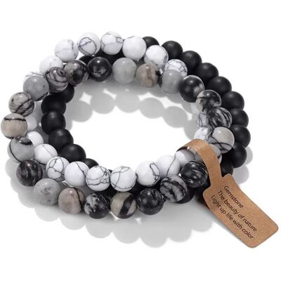 INF Vulkanstein Perlenarmband Set - Katzenaugen Achat Elastisches Armband (3 Stück) INF Vulkanstein Perlenarmband Set - Katzenaugen Achat Elastisches Armband (3 Stück)
