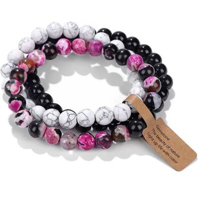 INF Vulkanstein Armband Set - 3 Stück, Multi-Color Katzenaugen Achat Elastisches Armband INF Vulkanstein Armband Set - 3 Stück, Multi-Color Katzenaugen Achat Elastisches Armband