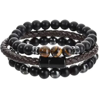 INF Tigerauge Gold Zirkon Armband Set von 3 - Vulkanstein Punk Stil INF Tigerauge Gold Zirkon Armband Set von 3 - Vulkanstein Punk Stil