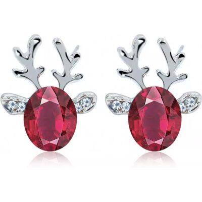 INF Ohrringe mit Rentier - silberfarbener Weihnachtsschmuck mit dunkelrotem Strass INF Ohrringe mit Rentier - silberfarbener Weihnachtsschmuck mit dunkelrotem Strass