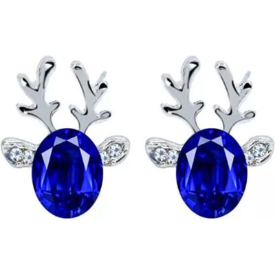 INF Ohrringe mit Rentier - silberfarbener Weihnachtsschmuck mit blauem Strass INF Ohrringe mit Rentier - silberfarbener Weihnachtsschmuck mit blauem Strass