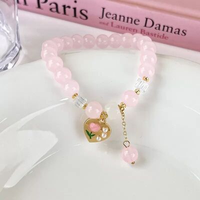 INF Rosa Perlenarmband, verstellbares Herz INF Rosa Perlenarmband, verstellbares Herz