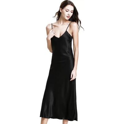 INF 5020B Satin Nachthemd Elegantes V-Ausschnitt Chemise Nachtwäsche M Schwarz INF 5020B Satin Nachthemd Elegantes V-Ausschnitt Chemise Nachtwäsche M Schwarz