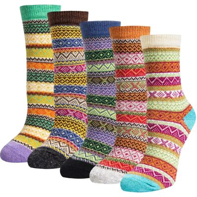 INF Damen-Wollsocken bunt 5er-Pack Streifen INF Damen-Wollsocken bunt 5er-Pack Streifen
