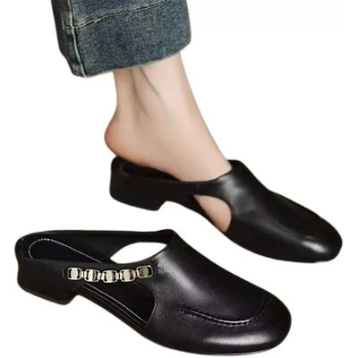 INF Französische Vintage Damen Hausschuhe kompatibel mit PVC, Schwarz, Weich, Flacher Absatz, Sommer Mules, Offene Ferse, S INF Französische Vintage Damen Hausschuhe kompatibel mit PVC, Schwarz, Weich, Flacher Absatz, Sommer Mules, Offene Ferse, S