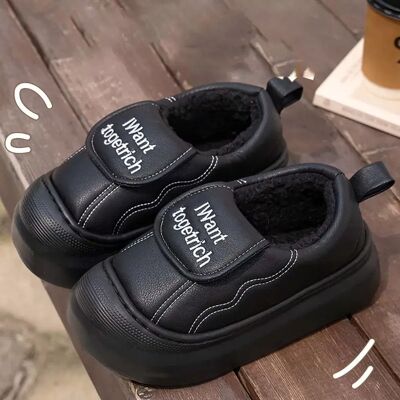 INF Winter Wasserdichte PU Leder Fleece Gefütterte Warme Dicke Sohle Baumwoll Hausschuhe Schwarz 40 INF Winter Wasserdichte PU Leder Fleece Gefütterte Warme Dicke Sohle Baumwoll Hausschuhe Schwarz 40
