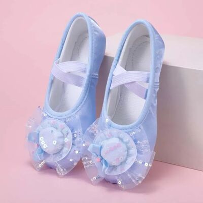 INF Satin Ballett Schuhe für Kinder mit Netz-Katzenpfoten-Design Blau 26 INF Satin Ballett Schuhe für Kinder mit Netz-Katzenpfoten-Design Blau 26