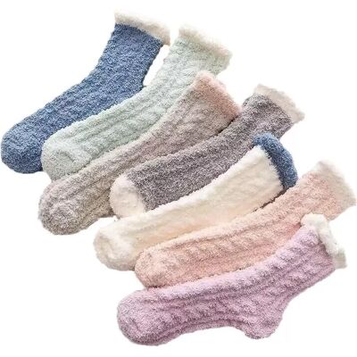 INF 7 Paar Korall Fleece Socken mit Zopfmuster - Dicke, warme und kuschelige Hausschuhe INF 7 Paar Korall Fleece Socken mit Zopfmuster - Dicke, warme und kuschelige Hausschuhe