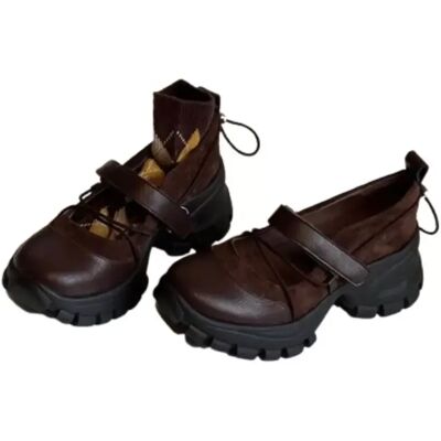 INF Platform Mary Jane Schuhe – Retro Klobige Sohle Sportschuhe mit Verstecktem Absatz Braun 36 INF Platform Mary Jane Schuhe – Retro Klobige Sohle Sportschuhe mit Verstecktem Absatz Braun 36