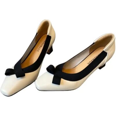 INF Vintage Stil 8cm High Heel Schuhe - Schleife Square Toe Weiche Lederpumps 39 INF Vintage Stil 8cm High Heel Schuhe - Schleife Square Toe Weiche Lederpumps 39