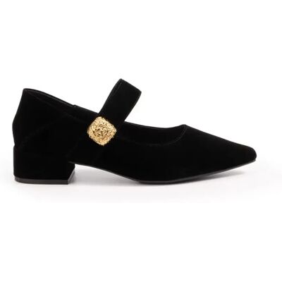 INF Elegante Mary Jane Schuhe aus Samt mit spitzer Zehenpartie und Blockabsatz Schwarz 39 INF Elegante Mary Jane Schuhe aus Samt mit spitzer Zehenpartie und Blockabsatz Schwarz 39