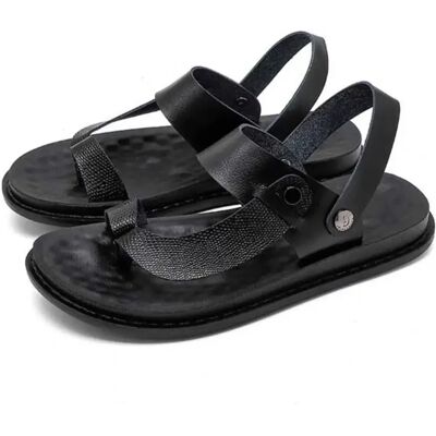 INF Herren PU Leder Zehentrenner Große Größen Weiche Sohle Strandsandalen Lässige Outdoor-Slipper Schwarz 46 INF Herren PU Leder Zehentrenner Große Größen Weiche Sohle Strandsandalen Lässige Outdoor-Slipper Schwarz 46