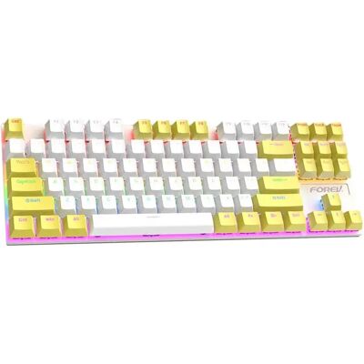 INF Verkabelte mechanische 87-Tasten-Tastatur - Farbblockierte RGB Hot-Swap-fähige blaue Schalter Gaming-Tastatur Weiß+Gelb INF Verkabelte mechanische 87-Tasten-Tastatur - Farbblockierte RGB Hot-Swap-fähige blaue Schalter Gaming-Tastatur Weiß+Gelb