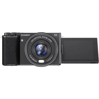 INF Spiegellose Kamera mit 12x optischem Zoom — 72MP, 5K-Video, 180°+270° Klapp-Touchscreen, WiFi, Retro-Ledertasche, schwarz INF Spiegellose Kamera mit 12x optischem Zoom — 72MP, 5K-Video, 180°+270° Klapp-Touchscreen, WiFi, Retro-Ledertasche, schwarz