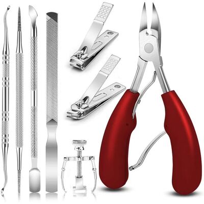 INF 8-teiliges Nagelknipser-Set aus Edelstahl für eingewachsene und dicke Nägel Rot INF 8-teiliges Nagelknipser-Set aus Edelstahl für eingewachsene und dicke Nägel Rot