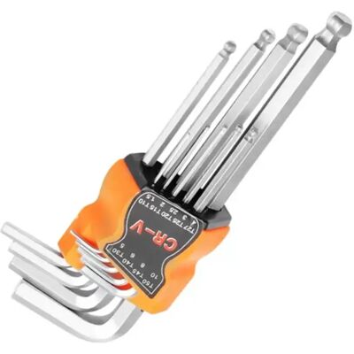 INF 9-teiliges Kugelkopf-Inbusschlüssel-Set (mittel-lang) – 45 Stahl, 25-Grad Kugelkopf für schrägen Zugang INF 9-teiliges Kugelkopf-Inbusschlüssel-Set (mittel-lang) – 45 Stahl, 25-Grad Kugelkopf für schrägen Zugang