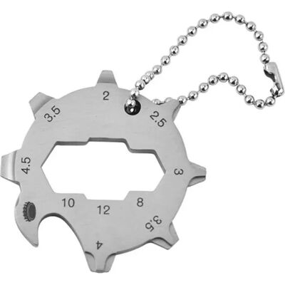 INF Achteckige 11-in-1 Edelstahl-Multifunktionskarte mit Schlüsselring und Flaschenöffner — Tragbares Silber INF Achteckige 11-in-1 Edelstahl-Multifunktionskarte mit Schlüsselring und Flaschenöffner — Tragbares Silber