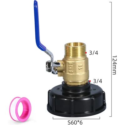 INF IBC-Adapterkappe mit 3/4 Doppel-Außengewinde Messing-Kugelhahn, blauer Griff - ABS+Messing Mehrfarbig IBC-Fitting INF IBC-Adapterkappe mit 3/4 Doppel-Außengewinde Messing-Kugelhahn, blauer Griff - ABS+Messing Mehrfarbig IBC-Fitting