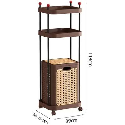 INF Rattan Wäschekorb mit Regal - Mobiler Aufbewahrungsorganisator, Retro Braun INF Rattan Wäschekorb mit Regal - Mobiler Aufbewahrungsorganisator, Retro Braun