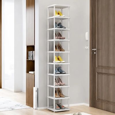 INF Schuhregal mit Metallrahmen – schlankes, platzsparendes Design mit weißen Stoffablagen, 10 Ebenen 10er-Raster INF Schuhregal mit Metallrahmen – schlankes, platzsparendes Design mit weißen Stoffablagen, 10 Ebenen 10er-Raster