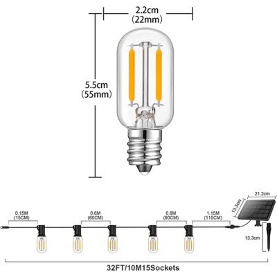 INF Solarbetriebene wasserdichte Lichterkette 12V 10M, 15+1 T22 LED-Filament, USB wiederaufladbar, aufgerüstetes 3000mah INF Solarbetriebene wasserdichte Lichterkette 12V 10M, 15+1 T22 LED-Filament, USB wiederaufladbar, aufgerüstetes 3000mah