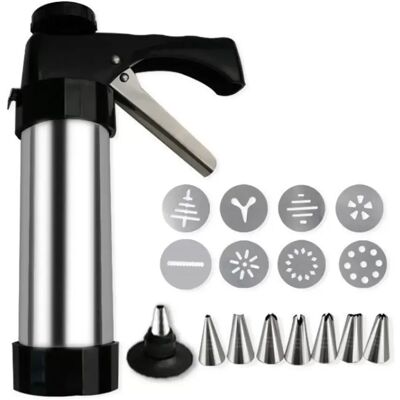 INF Edelstahl Kekspresse und Dressierpistole – Schwarzes Set mit Spritztüllen für Kuchen, Kekse und Macarons INF Edelstahl Kekspresse und Dressierpistole – Schwarzes Set mit Spritztüllen für Kuchen, Kekse und Macarons