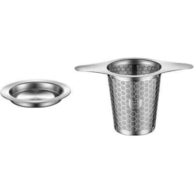 INF 316L Edelstahl Teesieb mit Doppelohren und Abtropfschale, feines Sieb, Silber INF 316L Edelstahl Teesieb mit Doppelohren und Abtropfschale, feines Sieb, Silber