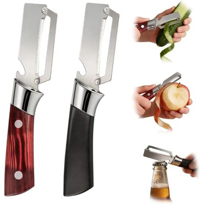 INF Silberner Edelstahlschäler mit Holzgriff 2er-Set — Multifunktionaler Obst- und Gemüseschäler mit Flaschenöffner INF Silberner Edelstahlschäler mit Holzgriff 2er-Set — Multifunktionaler Obst- und Gemüseschäler mit Flaschenöffner