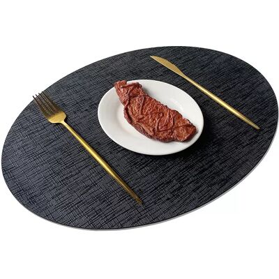 INF 6-teiliges Set Metallstruktur Leder Tischset - Oval Schwarz Gold, Hitzebeständig und Rutschfest Oval INF 6-teiliges Set Metallstruktur Leder Tischset - Oval Schwarz Gold, Hitzebeständig und Rutschfest Oval