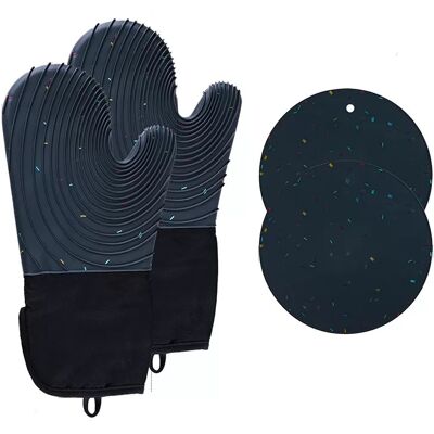INF Hitzebeständiges Ofenhandschuh-Set – 1 Paar gerippte Handschuhe & 2 runde Untersetzer, Küchenhandschuhe INF Hitzebeständiges Ofenhandschuh-Set – 1 Paar gerippte Handschuhe & 2 runde Untersetzer, Küchenhandschuhe