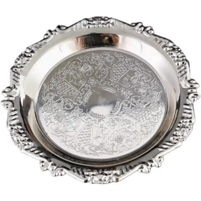INF 20cm (8 Zoll) Europäisches geprägtes Edelstahl Tablett - Dekorative Servierplatte Silber INF 20cm (8 Zoll) Europäisches geprägtes Edelstahl Tablett - Dekorative Servierplatte Silber