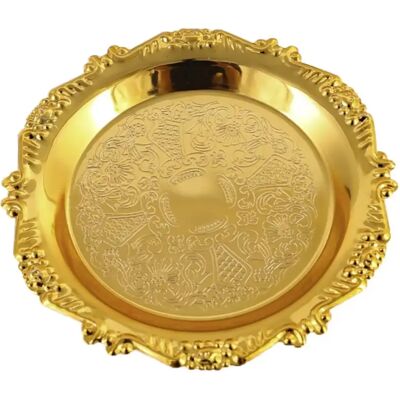INF 20cm (8 Zoll) Europäisches geprägtes Edelstahl Tablett - Dekorative Servierplatte Gold INF 20cm (8 Zoll) Europäisches geprägtes Edelstahl Tablett - Dekorative Servierplatte Gold