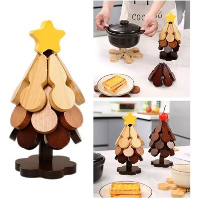 INF Kreativer Holz-Untersetzer - Khaki baumförmiger, hitzebeständiger Topfuntersetzer mit flexiblem Stretch-Design und INF Kreativer Holz-Untersetzer - Khaki baumförmiger, hitzebeständiger Topfuntersetzer mit flexiblem Stretch-Design und