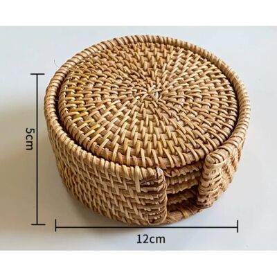 INF Handgewebter Rattan-Untersetzer hitzebeständig 10cm - natürliche Holzfarbe, handgefertigtes vietnamesisches Rattan, 6er-Set INF Handgewebter Rattan-Untersetzer hitzebeständig 10cm - natürliche Holzfarbe, handgefertigtes vietnamesisches Rattan, 6er-Set