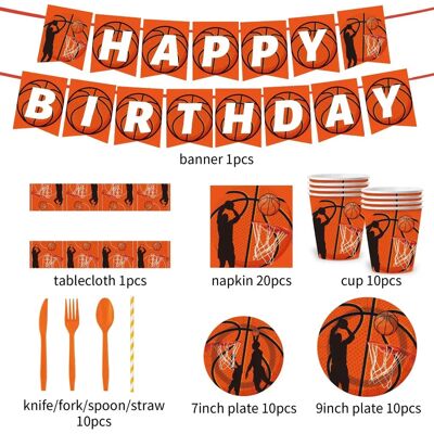 INF 92-teiliges Basketball-Party-Set – Orange, Einweg-Teller, Becher, Besteck und Dekorationen INF 92-teiliges Basketball-Party-Set – Orange, Einweg-Teller, Becher, Besteck und Dekorationen