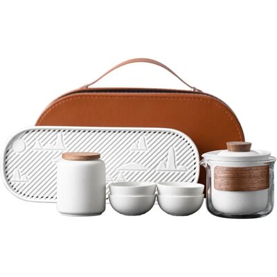INF Keramik Reise-Teeset - Tragbares Outdoor Gongfu Tee-Set mit Teekanne, 4 Tassen, Fairness-Becher und Teedose, Weiß INF Keramik Reise-Teeset - Tragbares Outdoor Gongfu Tee-Set mit Teekanne, 4 Tassen, Fairness-Becher und Teedose, Weiß