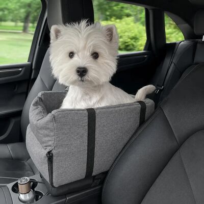 INF Abnehmbarer Haustier-Mittelkonsolen-Träger aus Leinenimitat – Komfortabler Autositz für kleine Hunde Grau INF Abnehmbarer Haustier-Mittelkonsolen-Träger aus Leinenimitat – Komfortabler Autositz für kleine Hunde Grau