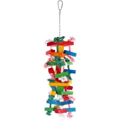 INF Kleines Papageien-Kauspielzeug 12x40cm (400g) - Polycotton und Holz, interaktives Spielzeug zur Schnabelpflege und gegen INF Kleines Papageien-Kauspielzeug 12x40cm (400g) - Polycotton und Holz, interaktives Spielzeug zur Schnabelpflege und gegen