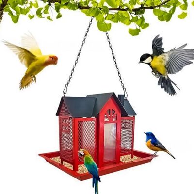 INF Hängender Eisen-Vogelhaus-Futterspender – eichhörnchensicheres, wetterfestes Dach, abnehmbarer Deckel für einfache Rot INF Hängender Eisen-Vogelhaus-Futterspender – eichhörnchensicheres, wetterfestes Dach, abnehmbarer Deckel für einfache Rot