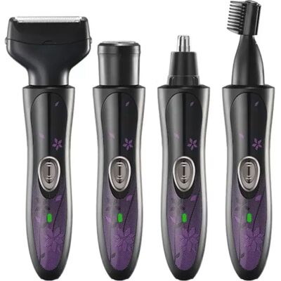 INF 4-in-1 Elektrischer Damenrasierer: Wiederaufladbare Haarentfernung, Augenbrauen- & Nasentrimmer schwarz+lila INF 4-in-1 Elektrischer Damenrasierer: Wiederaufladbare Haarentfernung, Augenbrauen- & Nasentrimmer schwarz+lila
