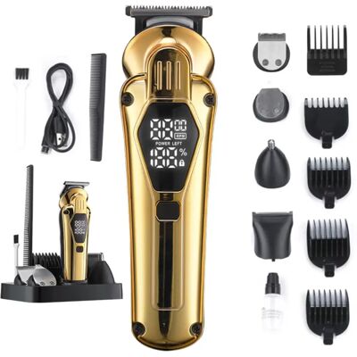 INF 5-in-1 kabelloses Haar- und Bartpflege-Set mit Edelstahlklingen, LED-Display, wasserdicht und 600mAh Akku Gold INF 5-in-1 kabelloses Haar- und Bartpflege-Set mit Edelstahlklingen, LED-Display, wasserdicht und 600mAh Akku Gold