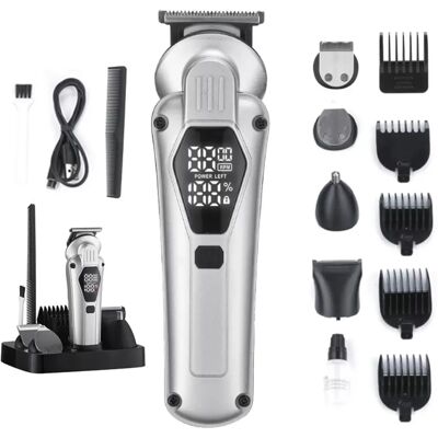 INF 5-in-1 kabelloses Haar- und Bartpflege-Set mit Edelstahlklingen, LED-Display, wasserdicht und 600mAh Akku Silber INF 5-in-1 kabelloses Haar- und Bartpflege-Set mit Edelstahlklingen, LED-Display, wasserdicht und 600mAh Akku Silber