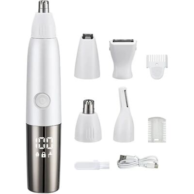 INF Elektrischer 5-in-1 Nasenhaarschneider mit Edelstahlklinge, USB-Aufladung und LED-Akkuanzeige, wasserdicht, nass & trocken, Weiß INF Elektrischer 5-in-1 Nasenhaarschneider mit Edelstahlklinge, USB-Aufladung und LED-Akkuanzeige, wasserdicht, nass & trocken, Weiß