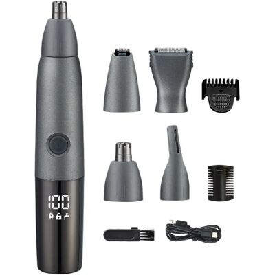 INF Elektrischer 5-in-1 Nasenhaarschneider mit Edelstahlklinge, USB-Aufladung und LED-Akkuanzeige, wasserdicht, nass & trocken, Grau INF Elektrischer 5-in-1 Nasenhaarschneider mit Edelstahlklinge, USB-Aufladung und LED-Akkuanzeige, wasserdicht, nass & trocken, Grau