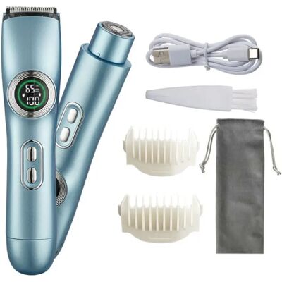 INF Elektrischer Haarentferner — Dual-Kopf Wiederaufladbarer Nass-/Trocken-Körpertrimmer mit LED-Akkuanzeige, Edelstahlklingen, Blau INF Elektrischer Haarentferner — Dual-Kopf Wiederaufladbarer Nass-/Trocken-Körpertrimmer mit LED-Akkuanzeige, Edelstahlklingen, Blau