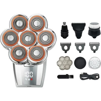 INF 7D Floating Elektrischer Rasierer – 7-Klingen Magnetisch Abnehmbarer Kopf, LED-Anzeige, Type-C 900mAh, 2-Gang, Silber INF 7D Floating Elektrischer Rasierer – 7-Klingen Magnetisch Abnehmbarer Kopf, LED-Anzeige, Type-C 900mAh, 2-Gang, Silber