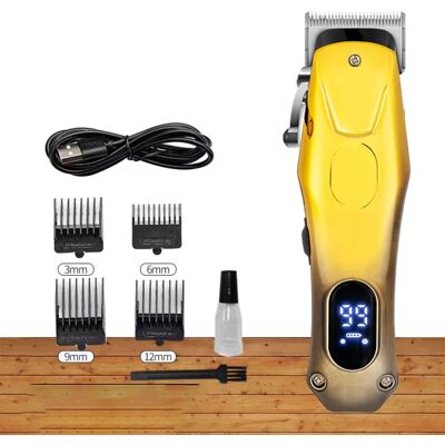 INF Elektrischer Haarschneider — Professioneller Haarschneider mit selbstschärfenden Edelstahlklingen, LCD-Display und Goldverlauf INF Elektrischer Haarschneider — Professioneller Haarschneider mit selbstschärfenden Edelstahlklingen, LCD-Display und Goldverlauf