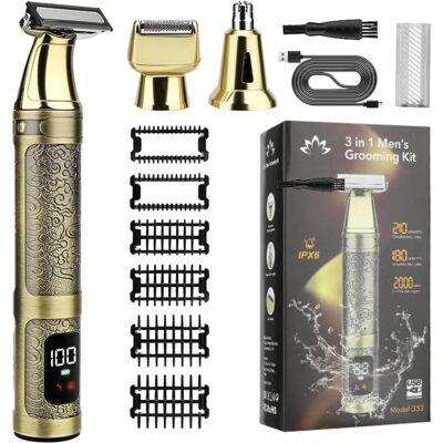 INF 3-in-1 Herren-Trimmer – Edelstahlgehäuse, Nasen- und Rasieraufsatz, IPX6 wasserdicht, 2000mAh USB-C, 6 Aufsatzkämme INF 3-in-1 Herren-Trimmer – Edelstahlgehäuse, Nasen- und Rasieraufsatz, IPX6 wasserdicht, 2000mAh USB-C, 6 Aufsatzkämme