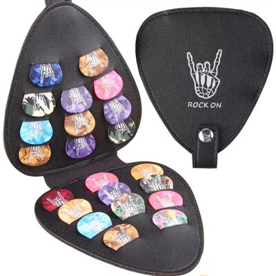 INF ROCK ON Gitarrenplektrum Halter mit 22 Plektren - PU Leder Plektrum Etui INF ROCK ON Gitarrenplektrum Halter mit 22 Plektren - PU Leder Plektrum Etui