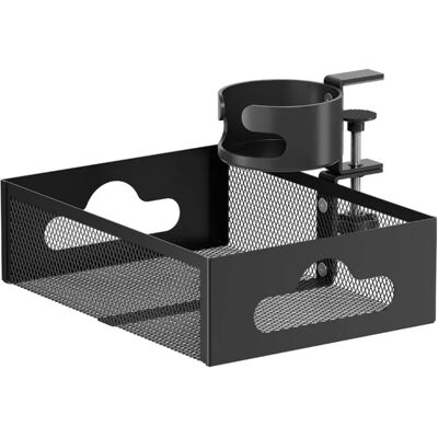 INF Schreibtisch-Getränkehalter mit Kabelführung, Bohrerfreier Schreibtisch-Organizer aus Kohlenstoffstahl Schwarz INF Schreibtisch-Getränkehalter mit Kabelführung, Bohrerfreier Schreibtisch-Organizer aus Kohlenstoffstahl Schwarz